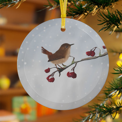 Wren Snow Bird Christmas Glass Ornament White