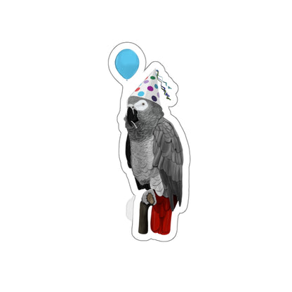 Grey Parrot Balloon Birthday Bird Kiss-Cut Sticker