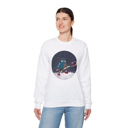 Kingfisher on a Winter Branch Birdwatcher Christmas Bird Sweatshirt