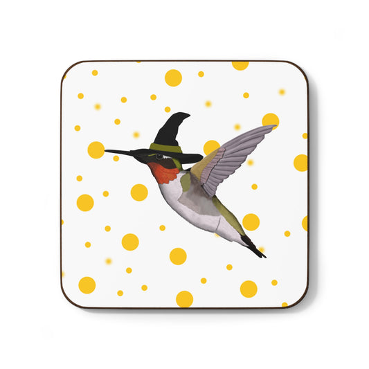 Hummingbird Orange Dots Halloween Hardboard Coaster