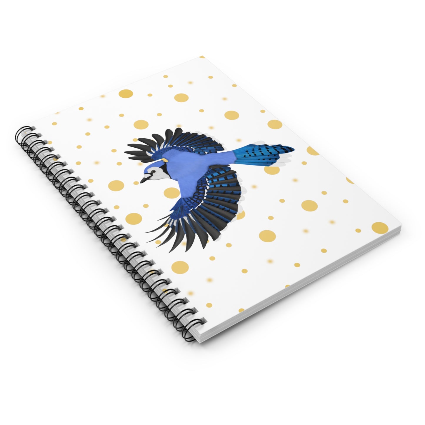 Blue Jay Bird Birdlover Spiral Notebook White Golden Dots Ruled Line 6"x8"