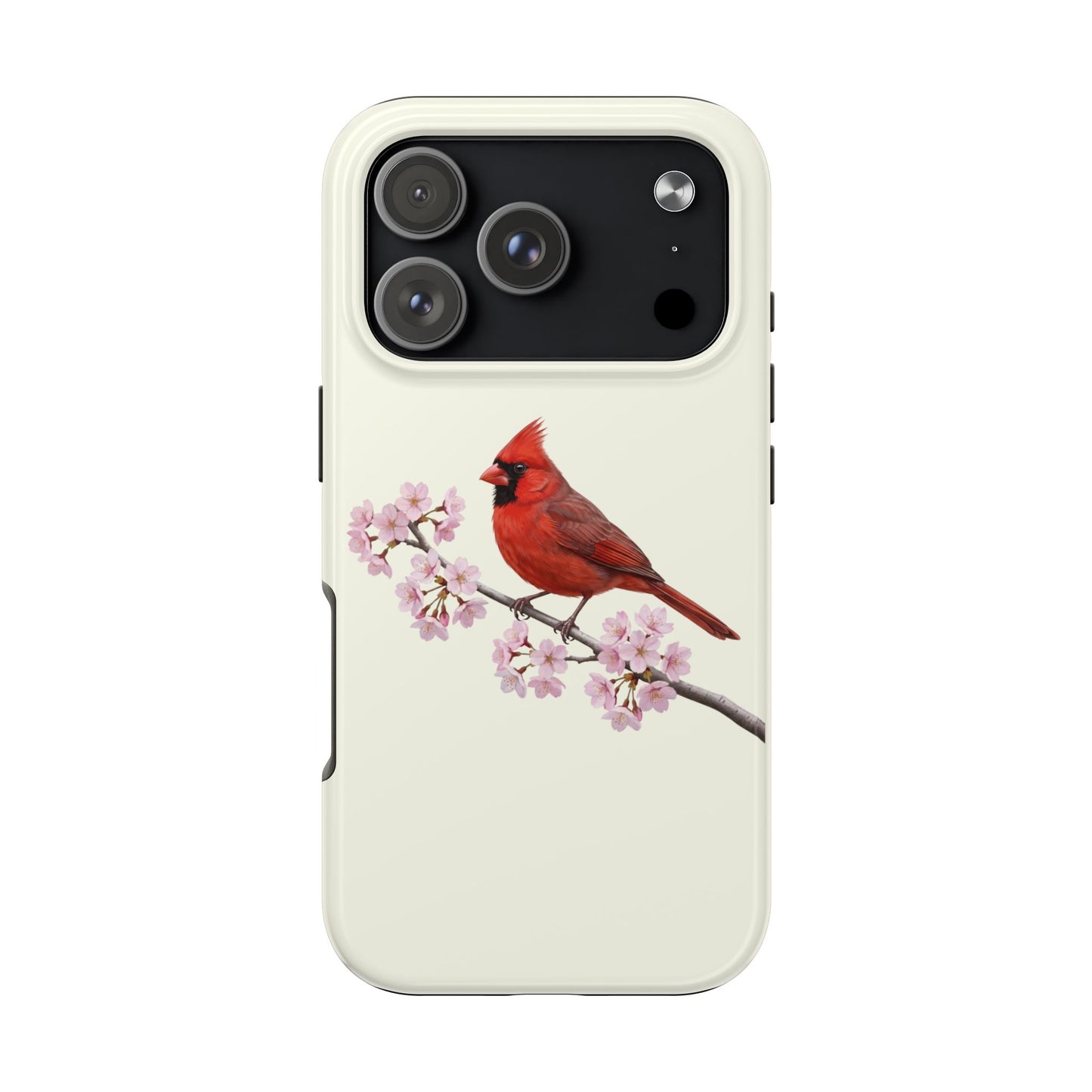 Northern Cardinal & Cherry Blossom Tough iPhone Case Creamy White