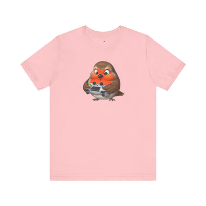 Robin Playing Video Games Funny Gamer and Bird Lover T-Shirt