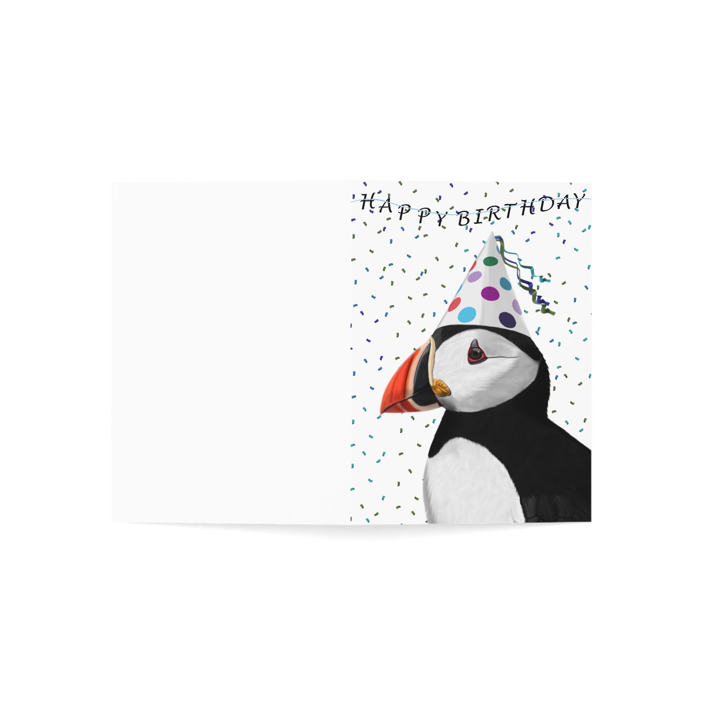 Puffin with Party Hat Birthday Card – Premium Matte Bird Greeting Card