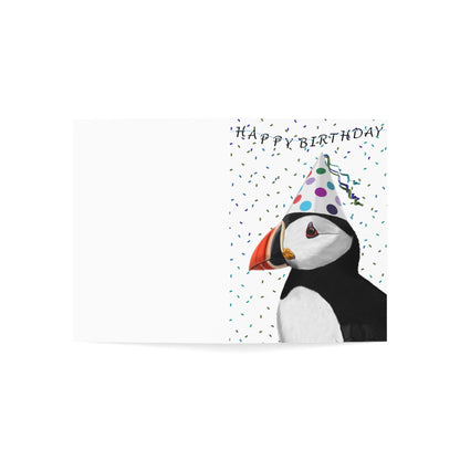Puffin with Party Hat Birthday Card – Premium Matte Bird Greeting Card