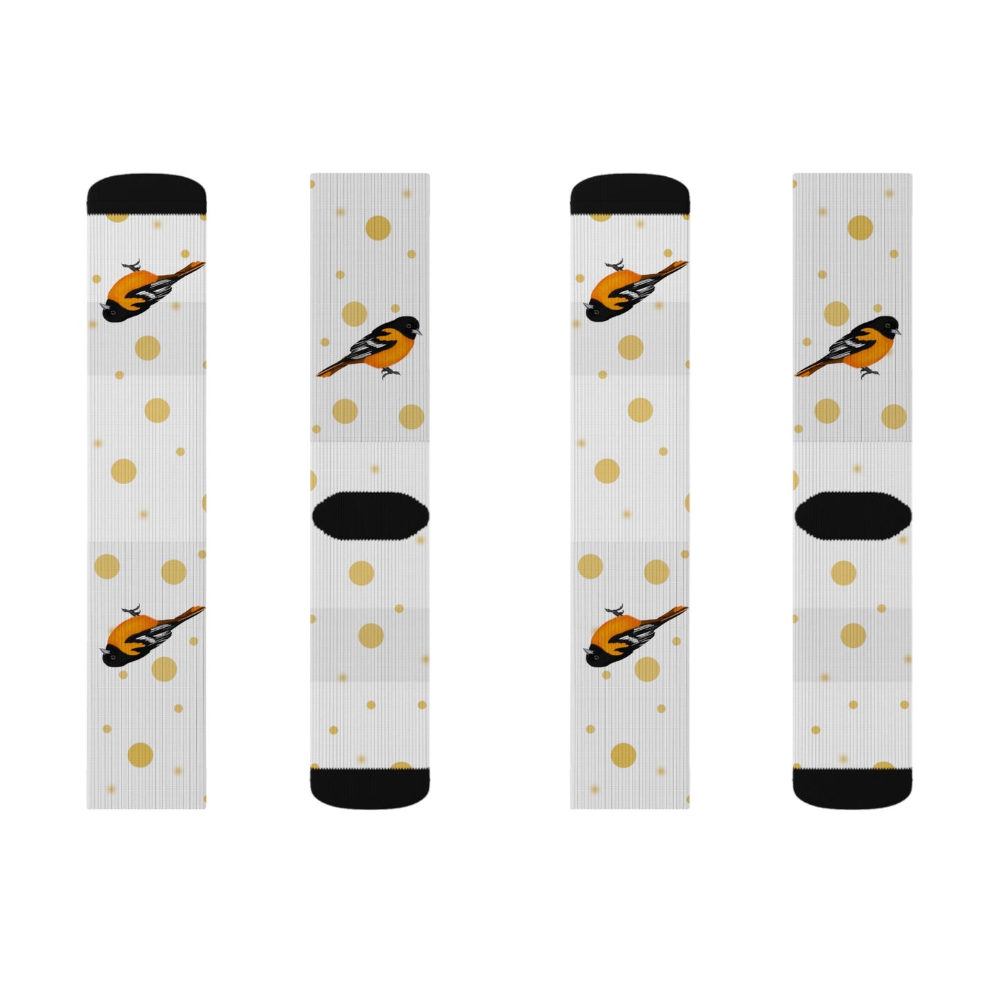 Baltimore Oriole Bird Art Socks White and Golden Dots