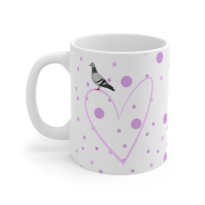 Pigeon Valentine's Day Bird Mug 11oz Pink Heart