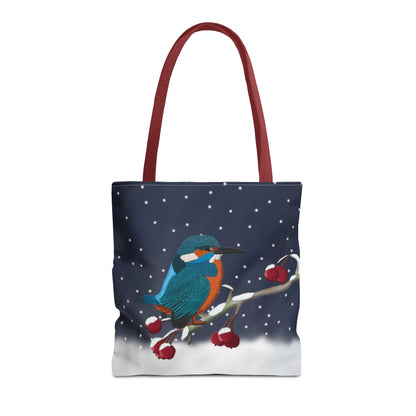 Kingfisher on a Winter Branch Christmas Bird Tote Bag 16"x16"