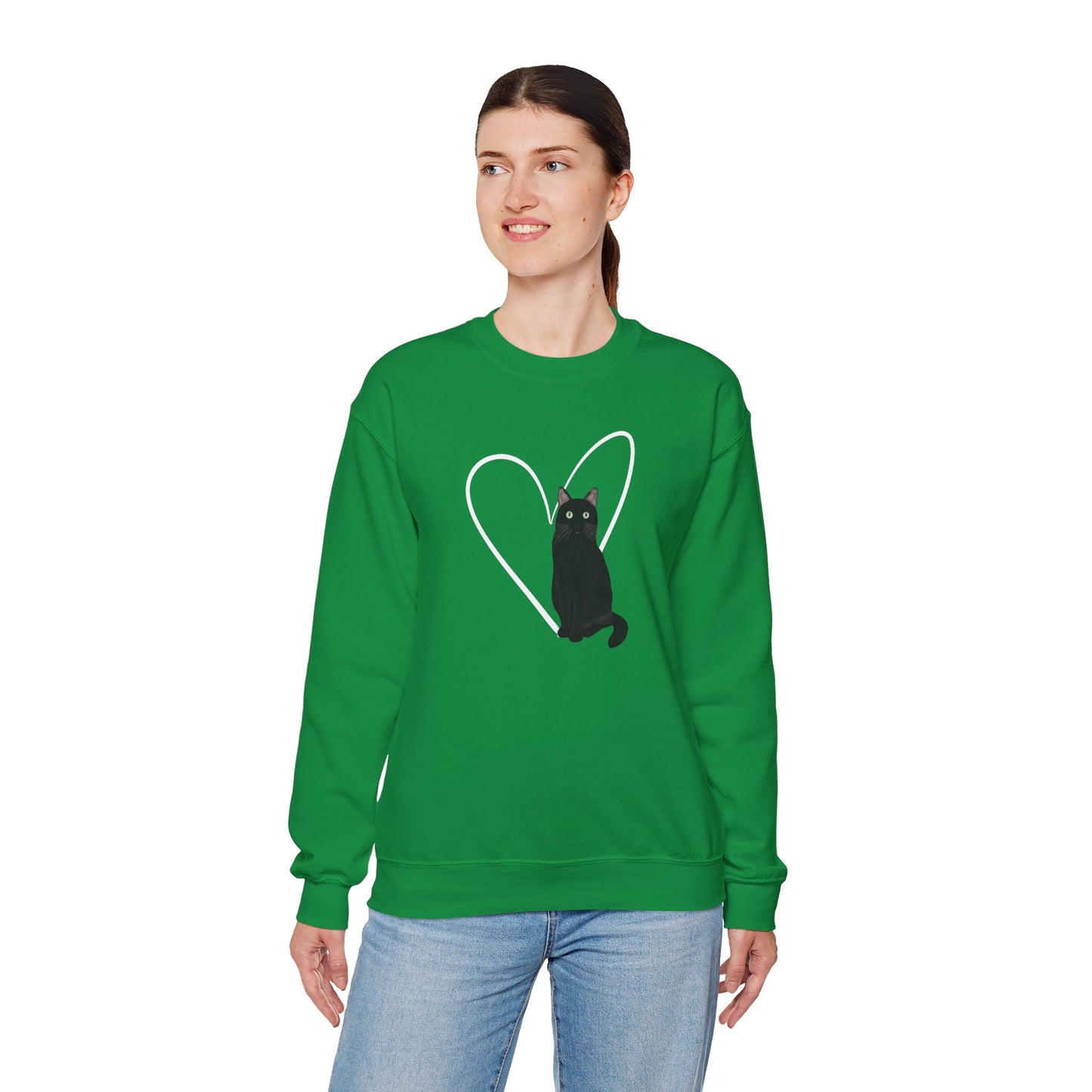 Black Cat with Heart Cat Lover Valentine's Day Sweatshirt