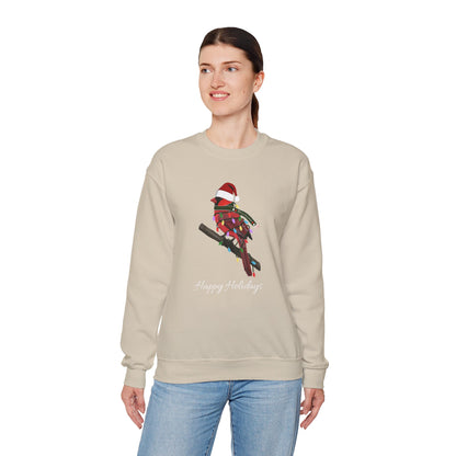 Cardinal with Fairy Lights as Santa Happy Holidays Birdwatcher Christmas Bird Sweatshirt