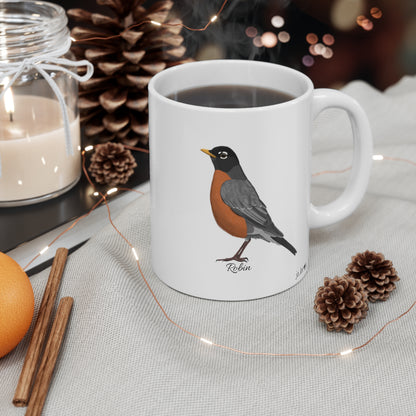 Robin Bird Ceramic Mug Birdwatcher White