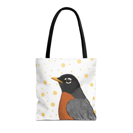 Robin Golden Dots Bird Tote Bag 16"x16" White