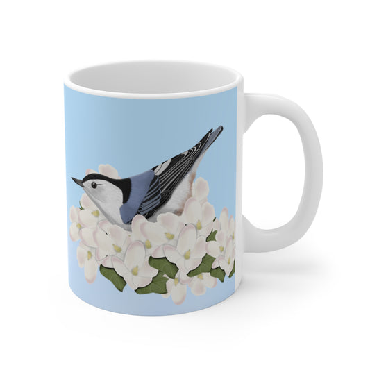 nuthatch bird apple blossoms mug