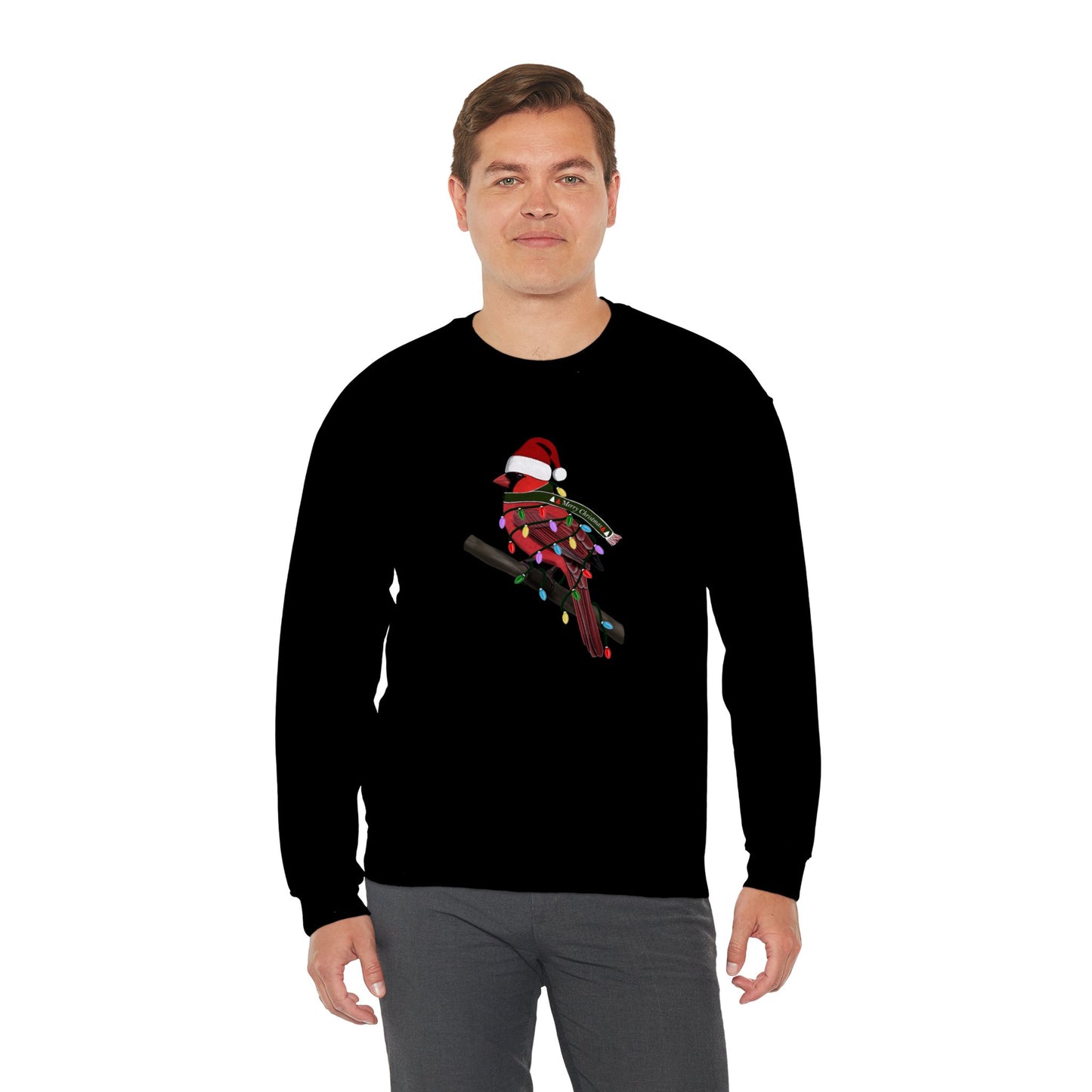 Cardinal with Fairy Lights Santa Claus Christmas Bird Sweatshirt