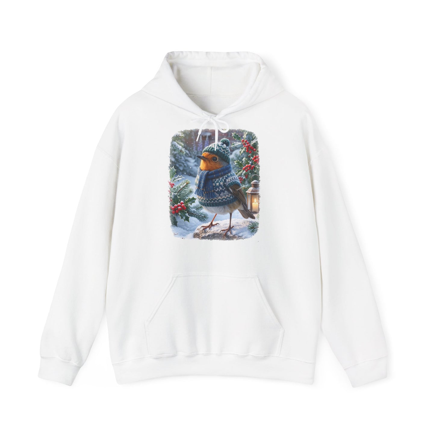 Premium Hoodie Rosi Rotkehlchen im kuscheligen Winter-Outfit