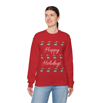 Mallard as Santa with Hat Scarf and Fairy Lights Happy Holidays Birdwatcher Christmas Bird Sweatshirt