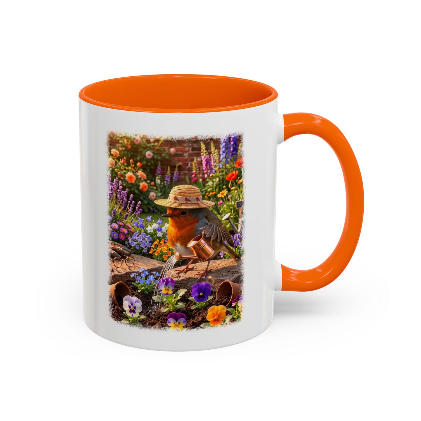 Robin Rosi Watering Flowers Mug for Bird Lovers