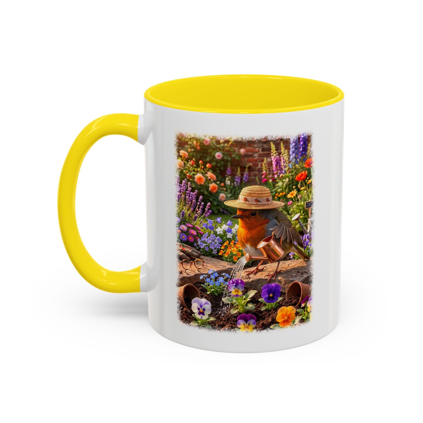 Robin Rosi Watering Flowers Mug for Bird Lovers