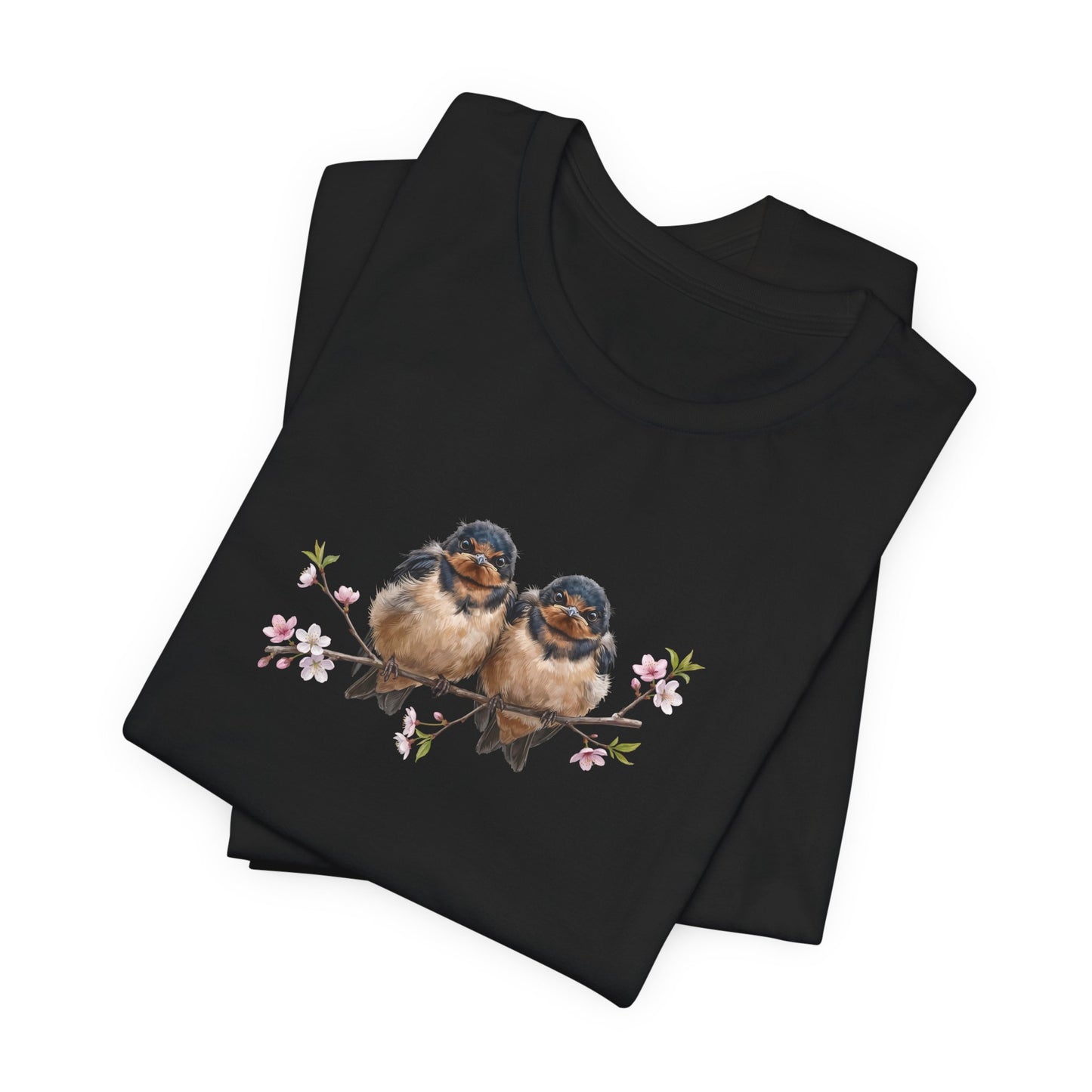 Barn Swallow Fledgling T-Shirt | Spring Blossoms Unisex Graphic Tee for Bird Watchers