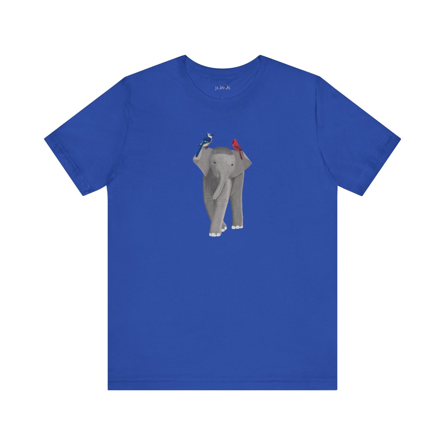 Elephant with Birds Cardinal Blue Jay Birding & Birdwatching T-Shirt