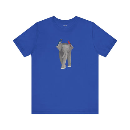 Elephant with Birds Cardinal Blue Jay Birding & Birdwatching T-Shirt