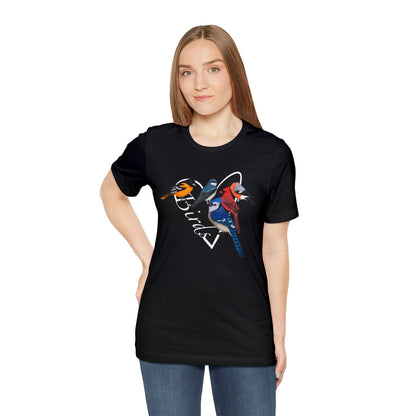 Blue Jay Northern Cardinal Oriole Bullfinch Swallow Heart Bird Unisex Tee - jz.birds