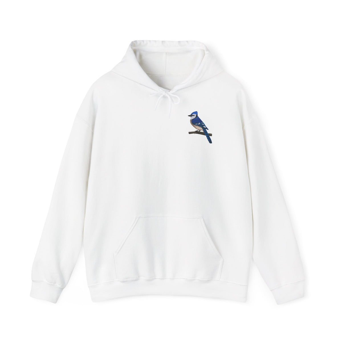 Blauhäher (Blue Jay) Kapuzenpullover – Minimalistischer Hoodie mit Vogelmotiv auf Ast
