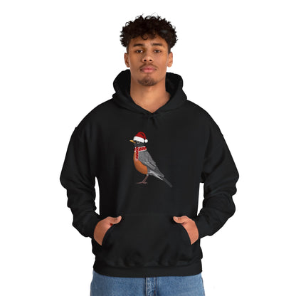 Robin Christmas Bird with Santa Hat Birdwatcher Birdlover Hoodie