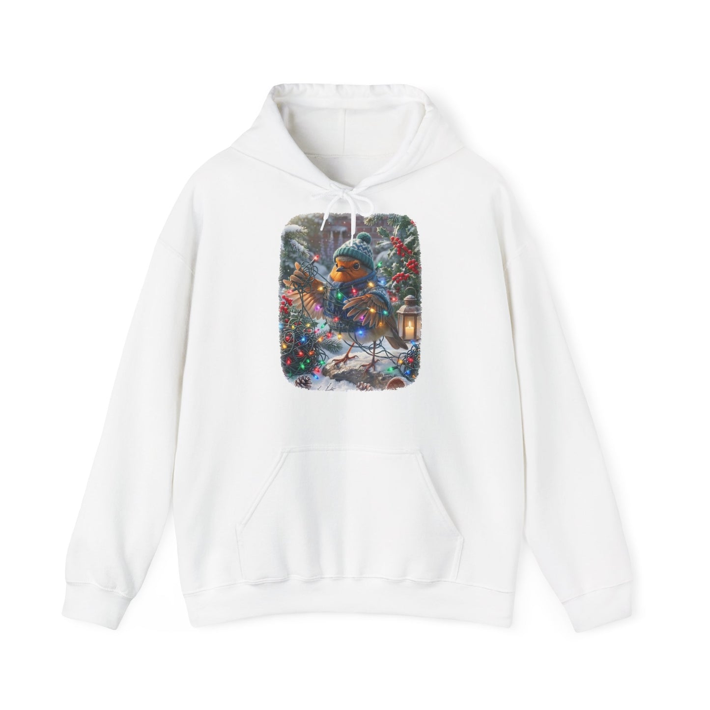Premium Hoodie Rosi Rotkehlchen und die Lichterkette im Garten