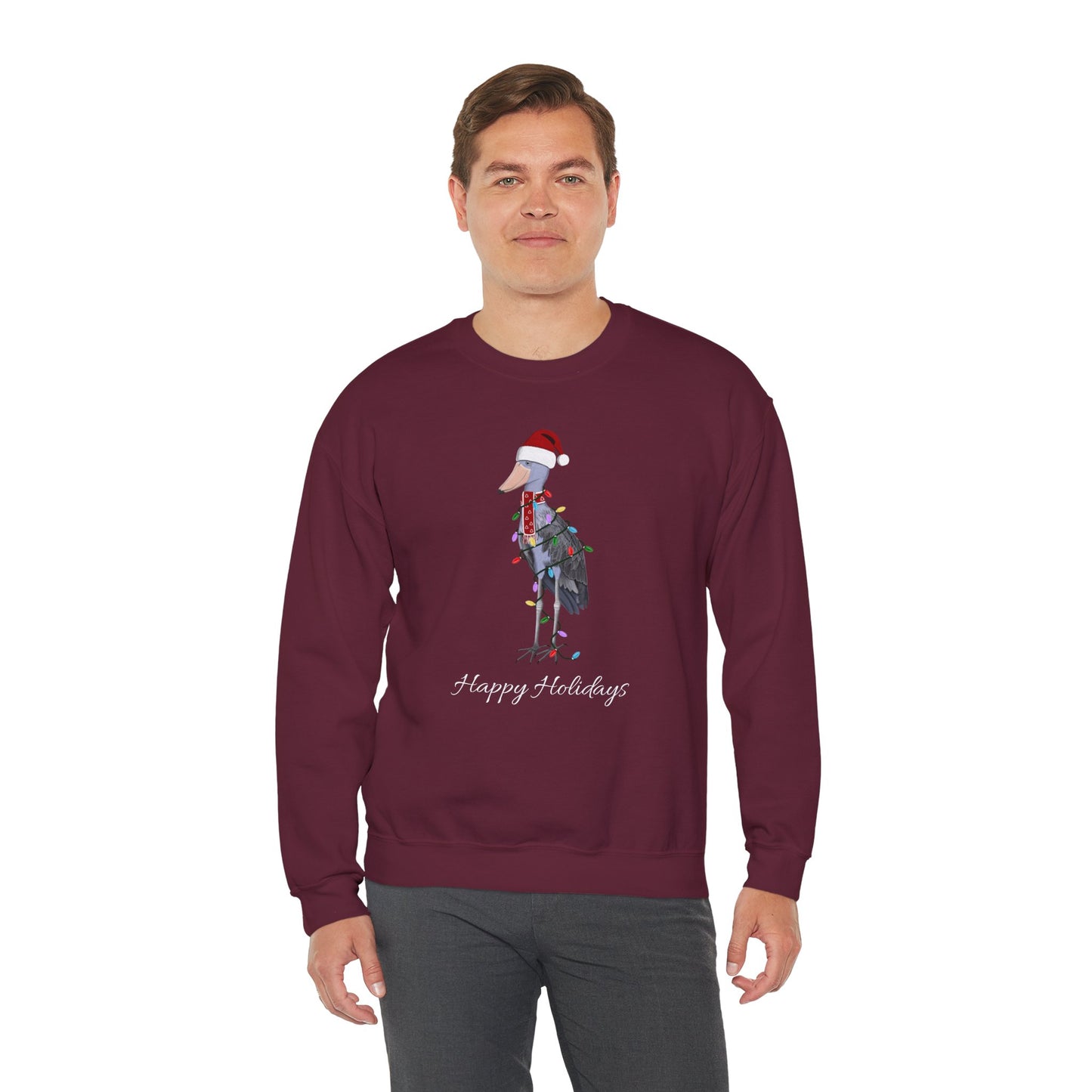 Shoebill with Fairy Lights as Santa Happy Holidays Birdwatcher Christmas Bird Sweatshirt