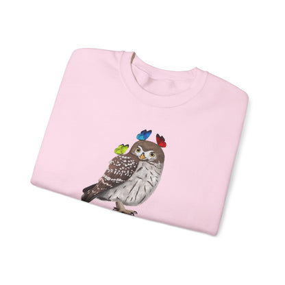 Little Owl with Butterflies Bird Birding & Birdwatching Sweatshirt