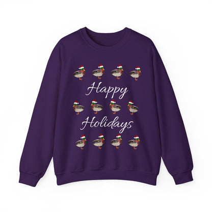 Mallard as Santa with Hat and Scarf Happy Holidays Birdwatcher Christmas Bird Sweatshirt