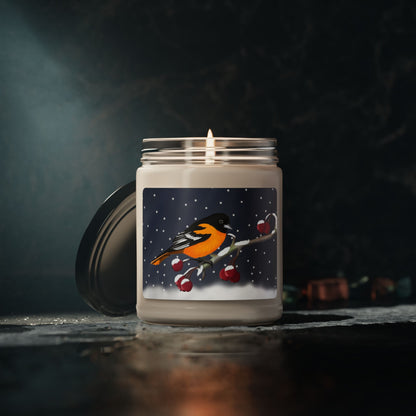 Baltimore Oriole on a Winter Branch Christmas Bird Art Scented Soy Candle, 9oz