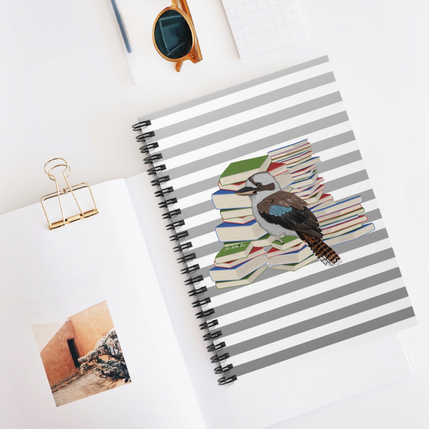 Kookaburra Bird with Books Birdlover Bookworm Spiral Notebook Ruled Line 6" x 8"