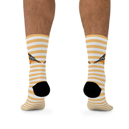 Baltimore Oriole Stripes Blue White Birding & Birdwatching Bird Socks