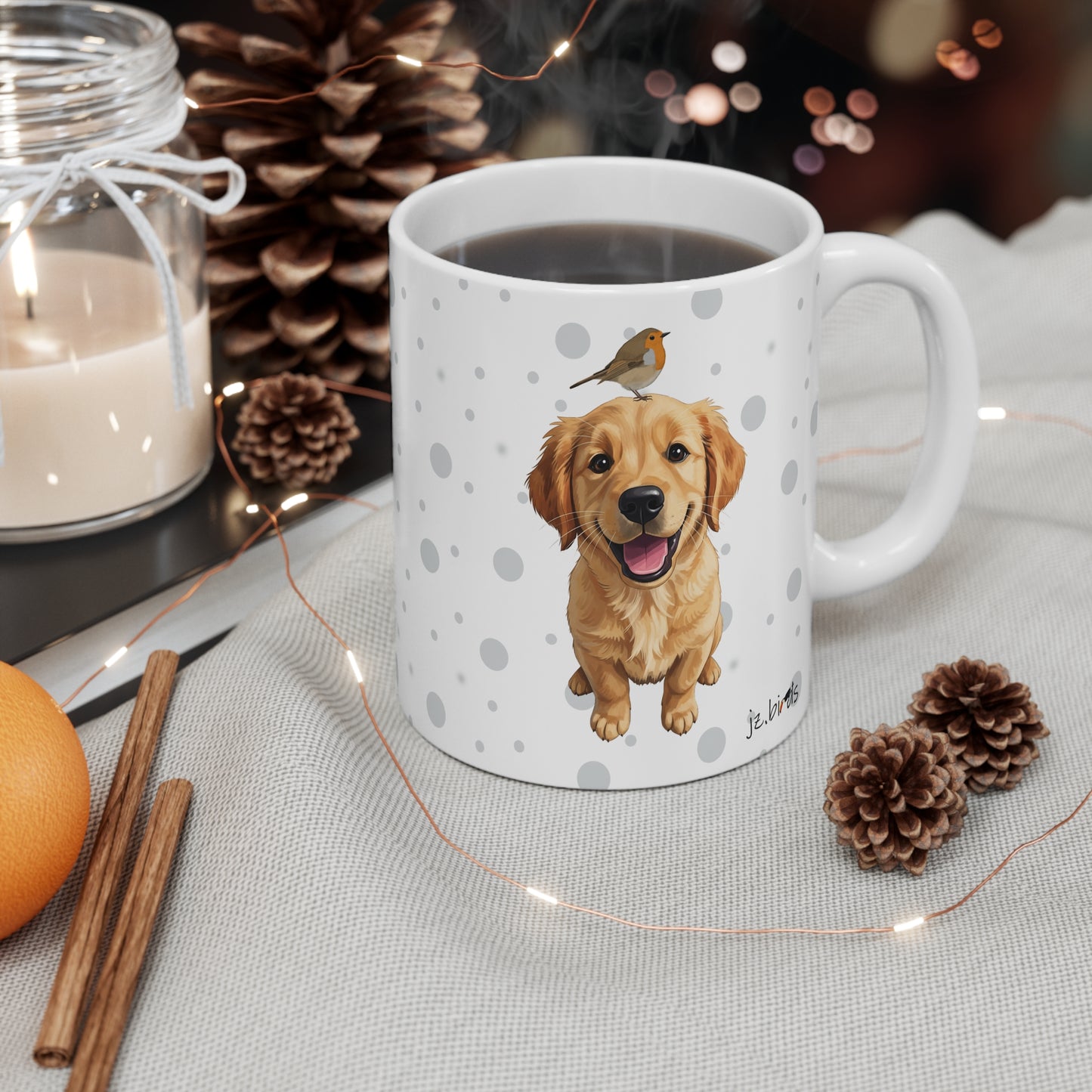 Golden Retriever Mug with Robin 11oz for Dog Lovers & Bird Watchers