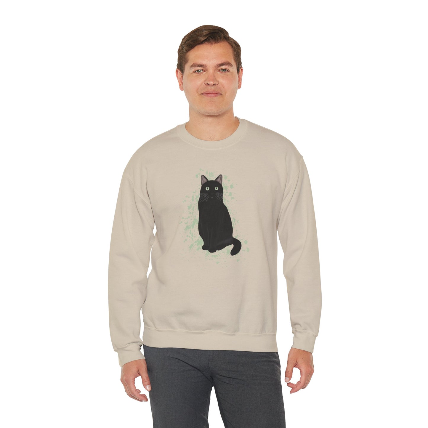 Black Cat with Green Dots Cat Lover Sweatshirt