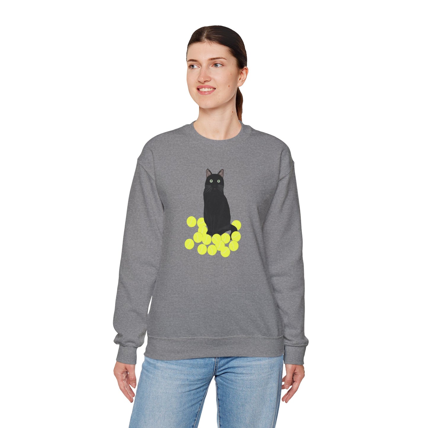 Black Cat with Tennis Balls Cat Lover Sweatshirt