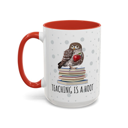 Cute Owl on Books Teacher Mug – Teaching is a Hoot – Two-Tone Classroom Coffee Cup