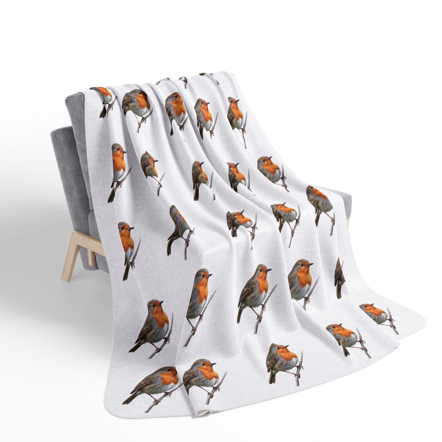 European Robin Art Fleece Sherpa Blanket (60"x80") - Thick, Ultra-Soft & Cozy Throw for Bird Lovers