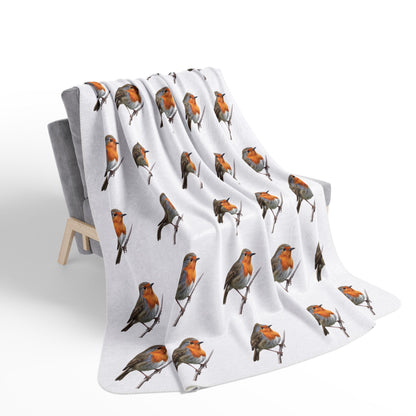 European Robin Art Fleece Sherpa Blanket (60"x80") - Thick, Ultra-Soft & Cozy Throw for Bird Lovers