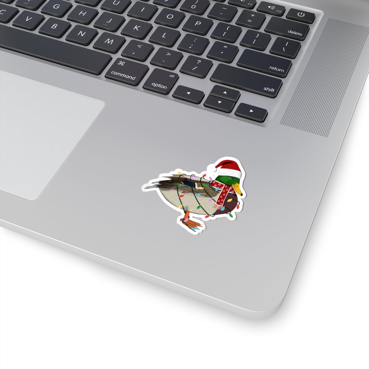 Mallard with Fairy Lights Santa Claus Hat and Scarf Christmas Bird Sticker