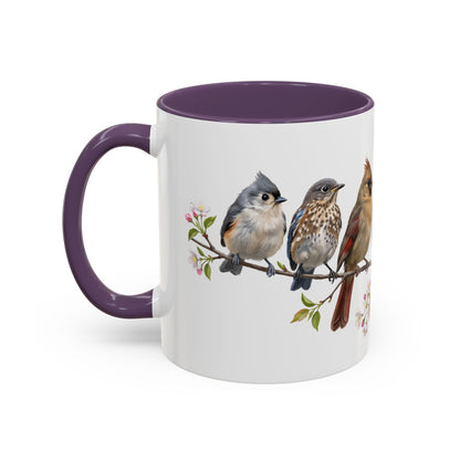Blue Jay Cardinal Bluebird Little Owl Fledglings Two-Tone Mug | Spring Bird Lover Gift