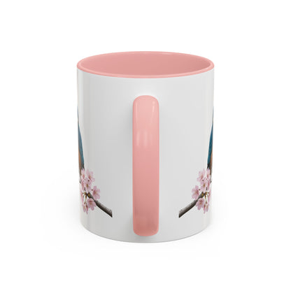 Eisvogel Tasse mit Kirschblüten | Rosa Keramiktasse für Vogelfreunde
