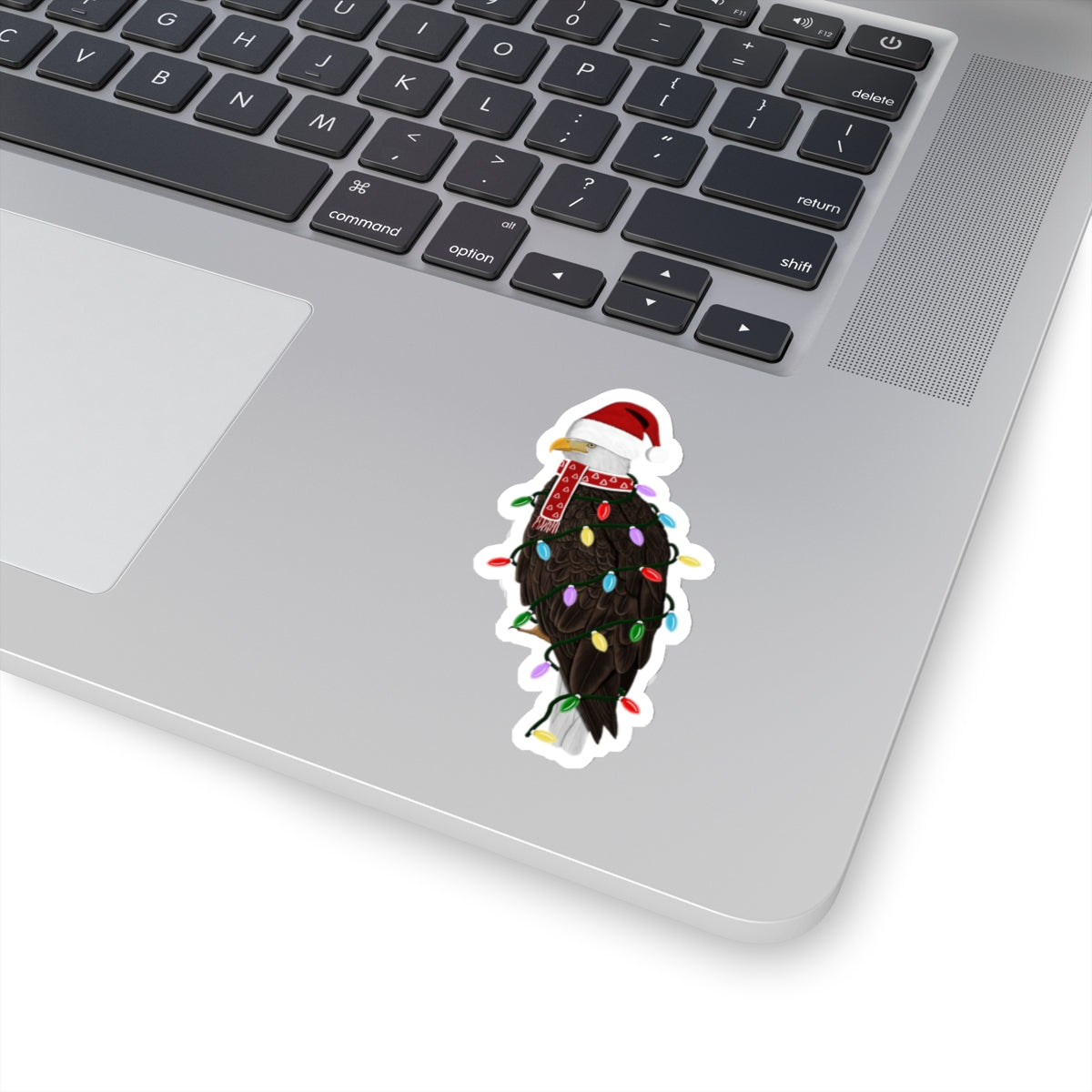 Bald Eagle with Fairy Lights Santa Claus Hat and Scarf Christmas Bird Sticker