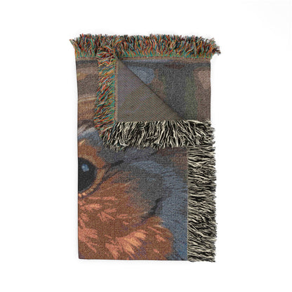 Robin Rosi Enjoying a Chocolate Cookie Woven Blanket - Cozy Snack Tapestry Throw