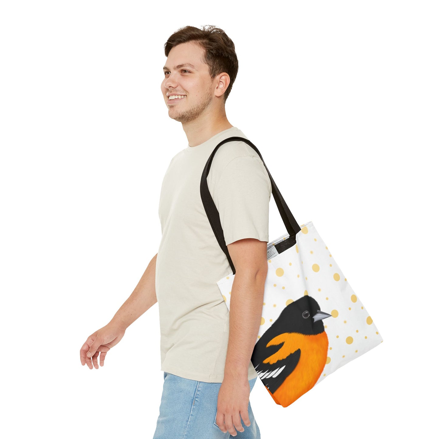 Baltimore Oriole Golden Dots Bird Tote Bag 16"x16" White