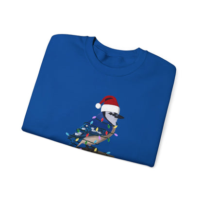 Blue Jay with Fairy Lights Santa Claus Christmas Bird Sweatshirt