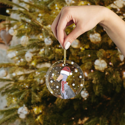 Shoebill as Santa Claus Christmas Glass Ornament Transparent