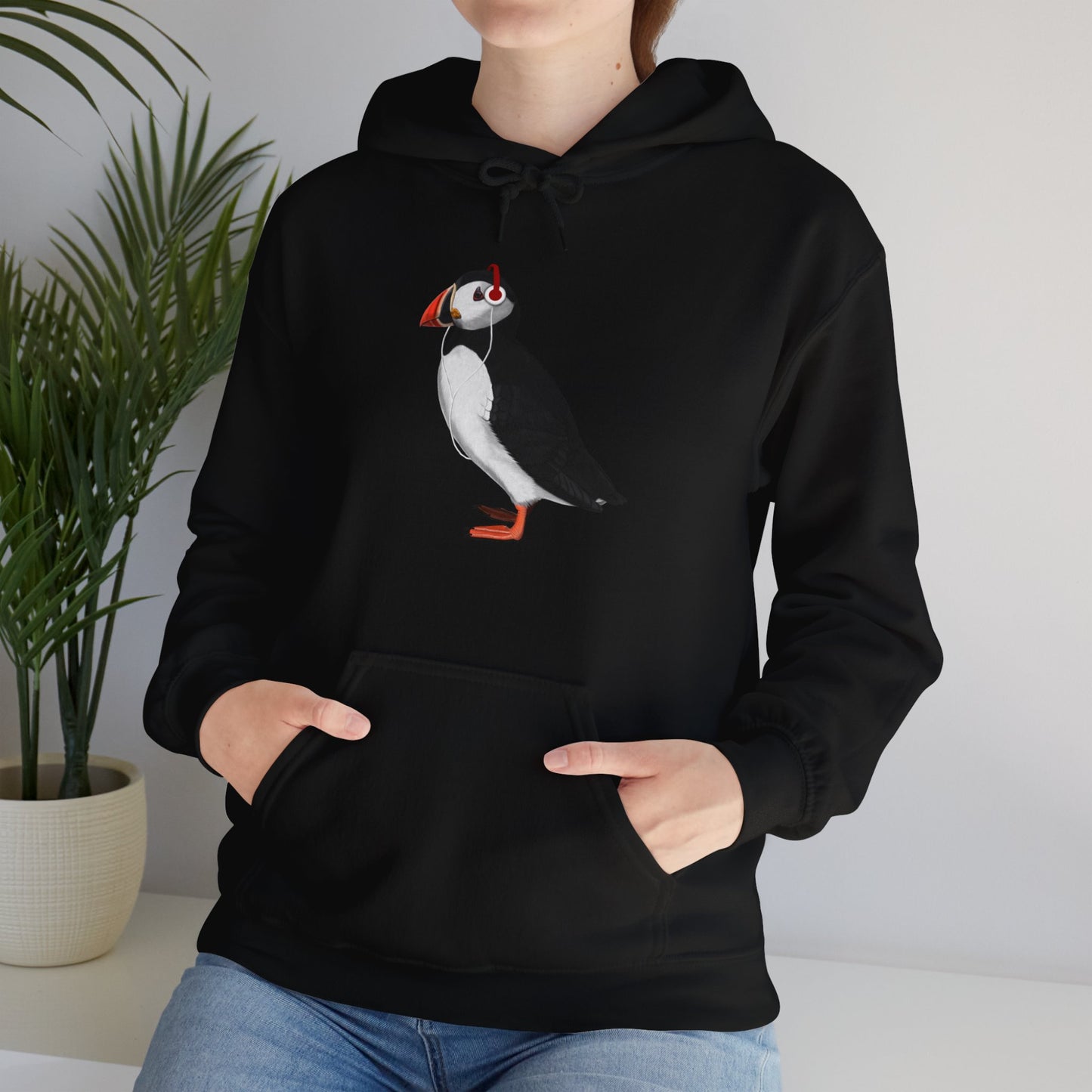 Puffin with Music Headphones Bird Birdwatching Birdlover Hoodie